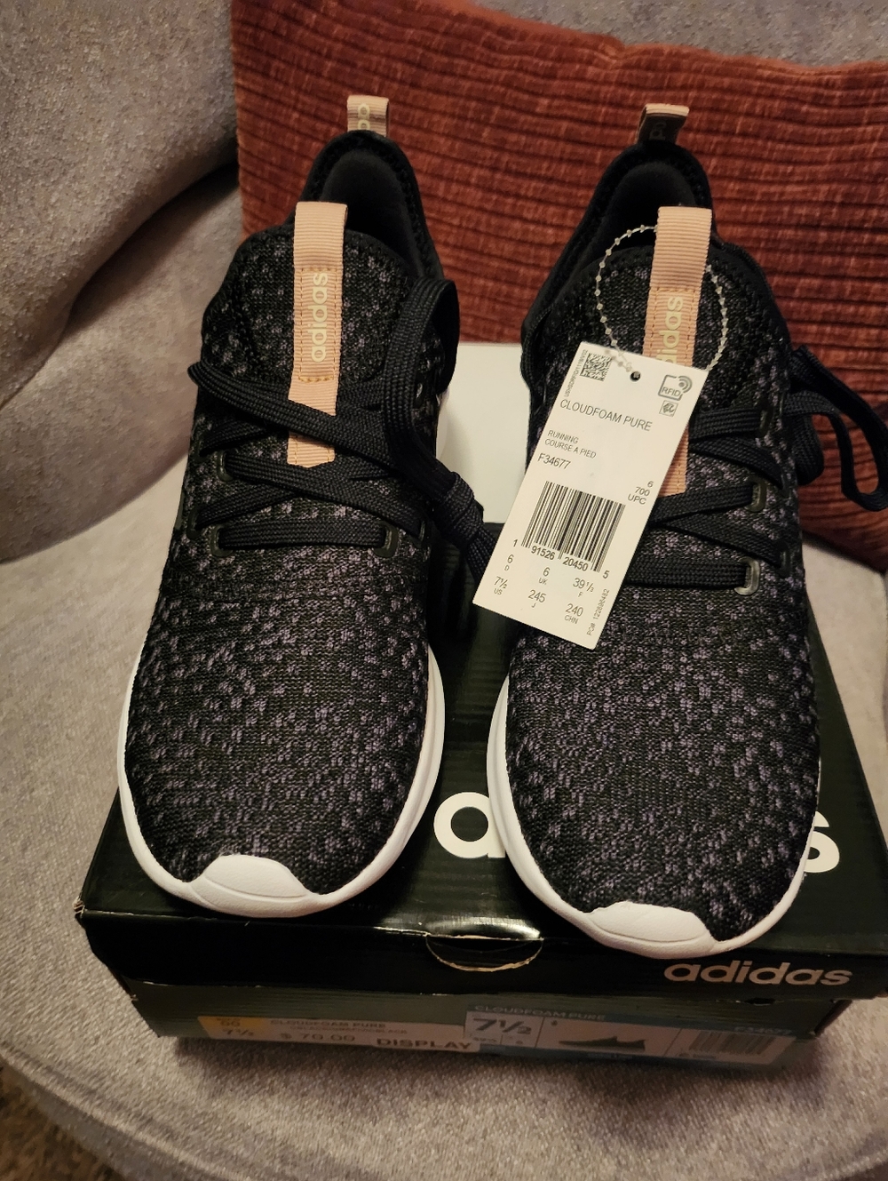 adidas Black Knit Sneakers with Blush Pull Tabs